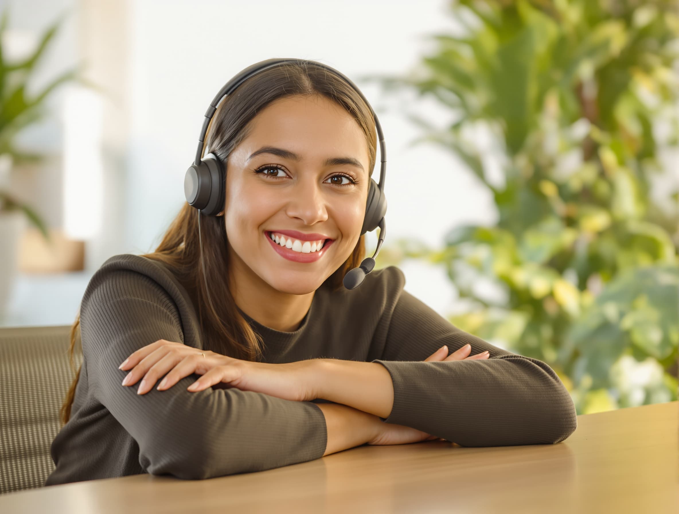 Atendente SunClick sorrindo com headset