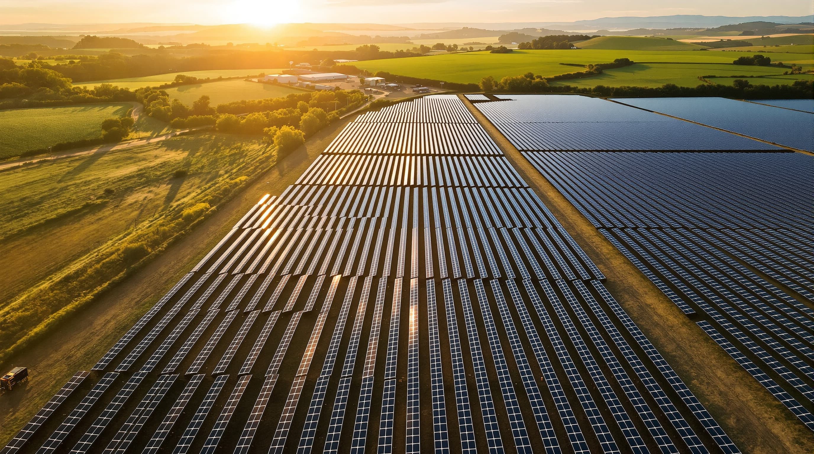 Vista aérea de uma usina solar fotovoltaica